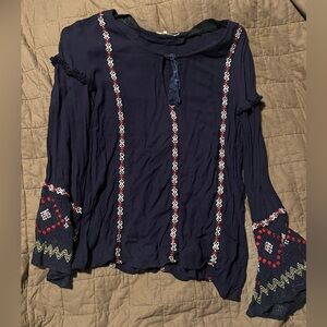 Tularosa Blue Peasant Style Top with Embroidery XS